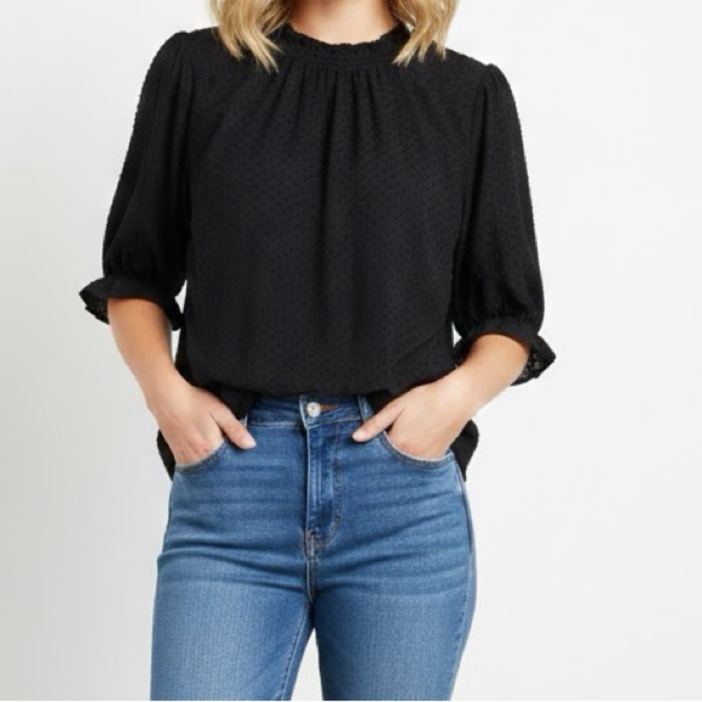 Madewell Clipdot Mock Neck Ruffle Top Medium